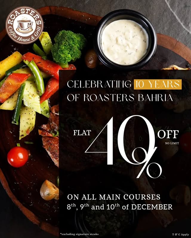 Flat 40% OFF at Roasters Cafe & Coffee House in Islamabad , Rawalpindi