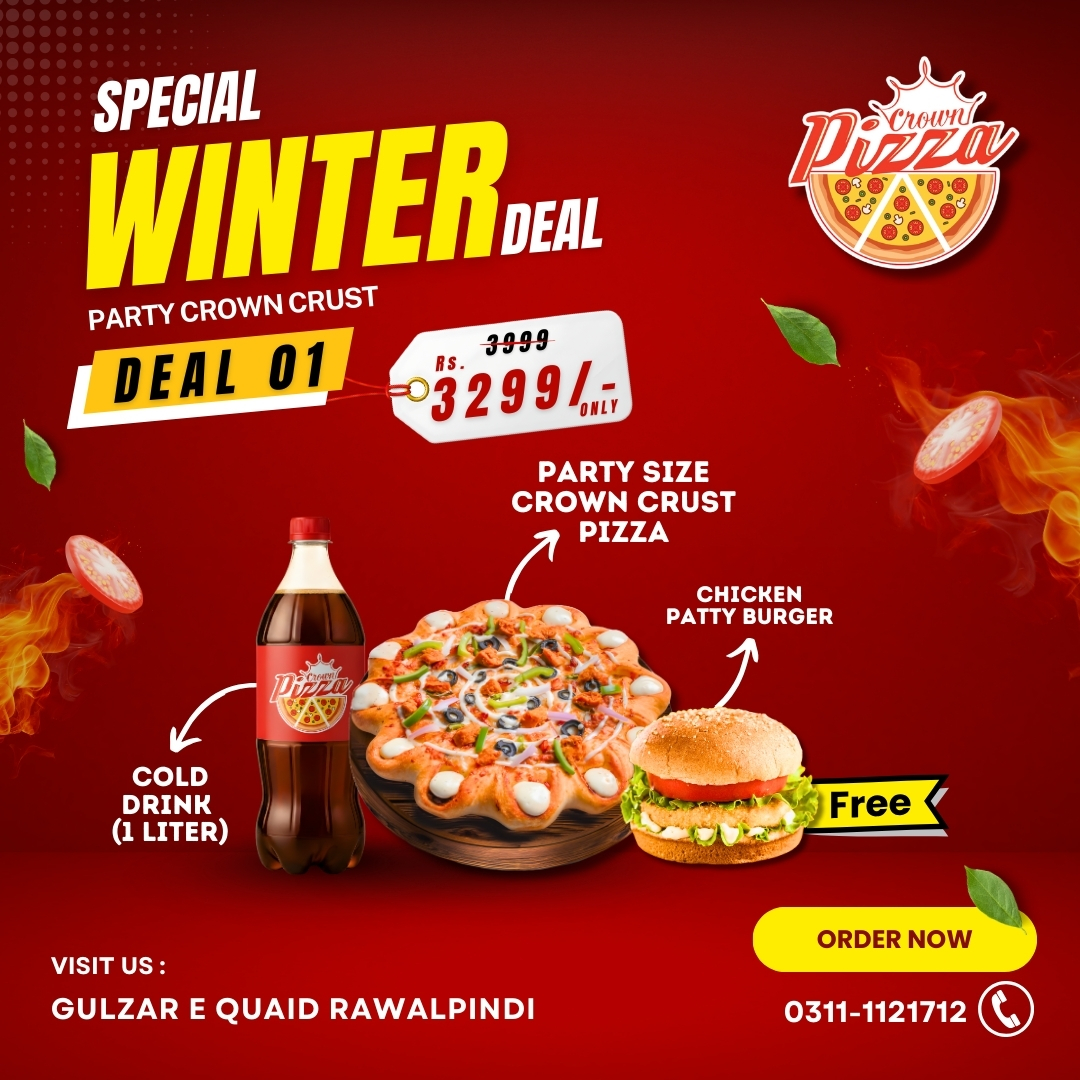 Special Winter Deal – Classic Combo Pizza, Chicken Pasta & Fries | Rawalpindi at The Crown Pizza in Rawalpindi