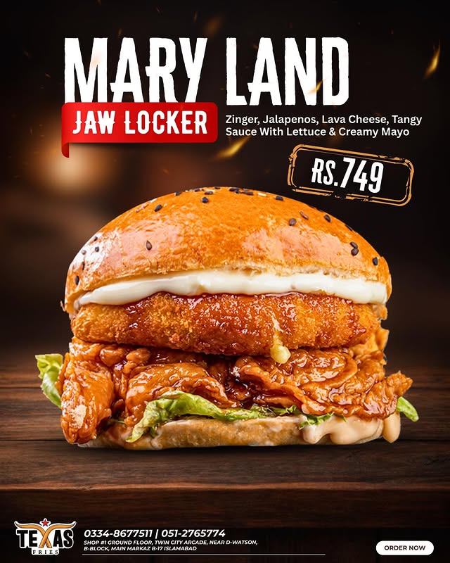 Maryland Burger at Texas Fries Islamabad – Big Bites & Bold Crunch