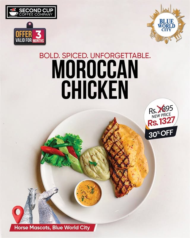 Moroccan Chicken & Coffee Deal – 30% OFF at Second Cup Coffee, Blue World City