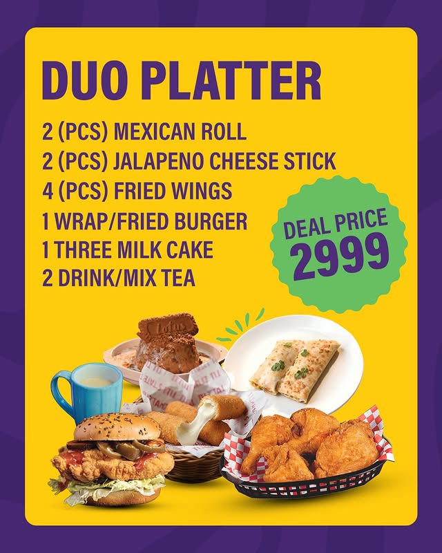 DUO Platter Deal – Complete Combo with Snacks, Mains, Dessert & Drinks