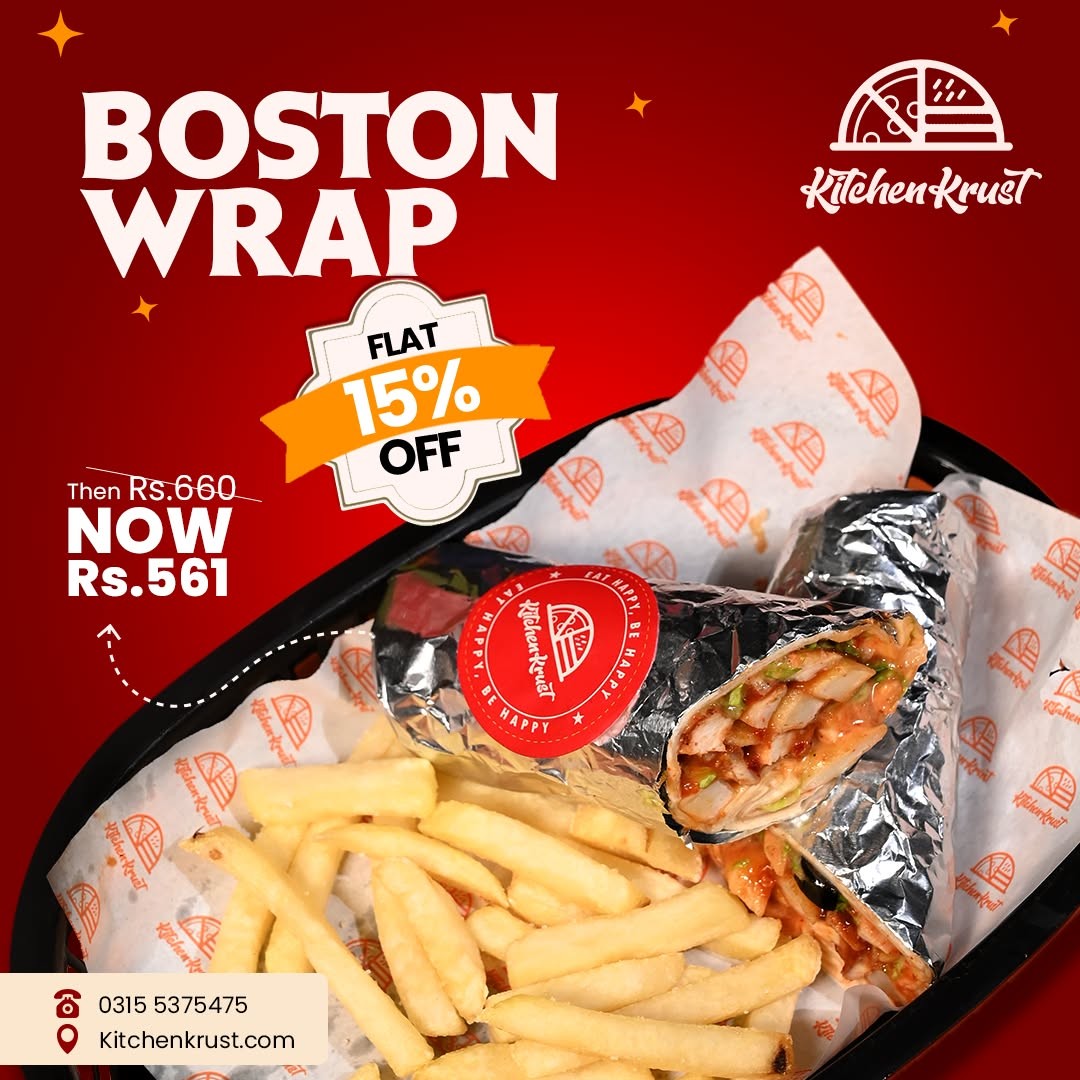 Boston Wrap Discount Deal – Get 15% OFF for Just Rs. 561