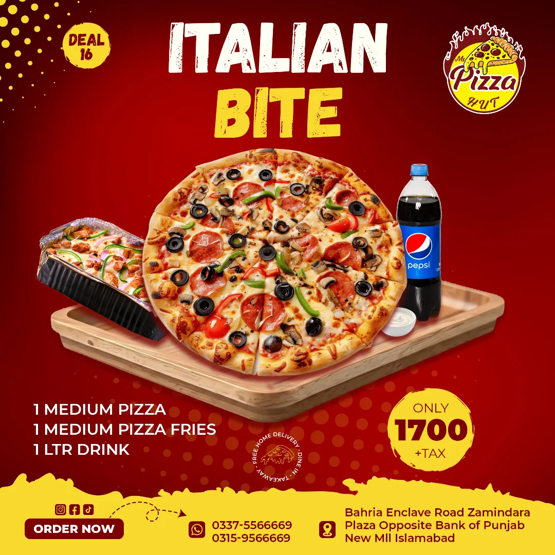Deal 16 – Italian Bite Combo | Medium Pizza + Pizza Fries & Drink for Rs. 1,700