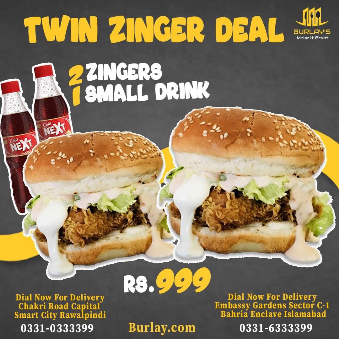Twin Zingers Deal – 2 Zinger Burgers for Rs. 999