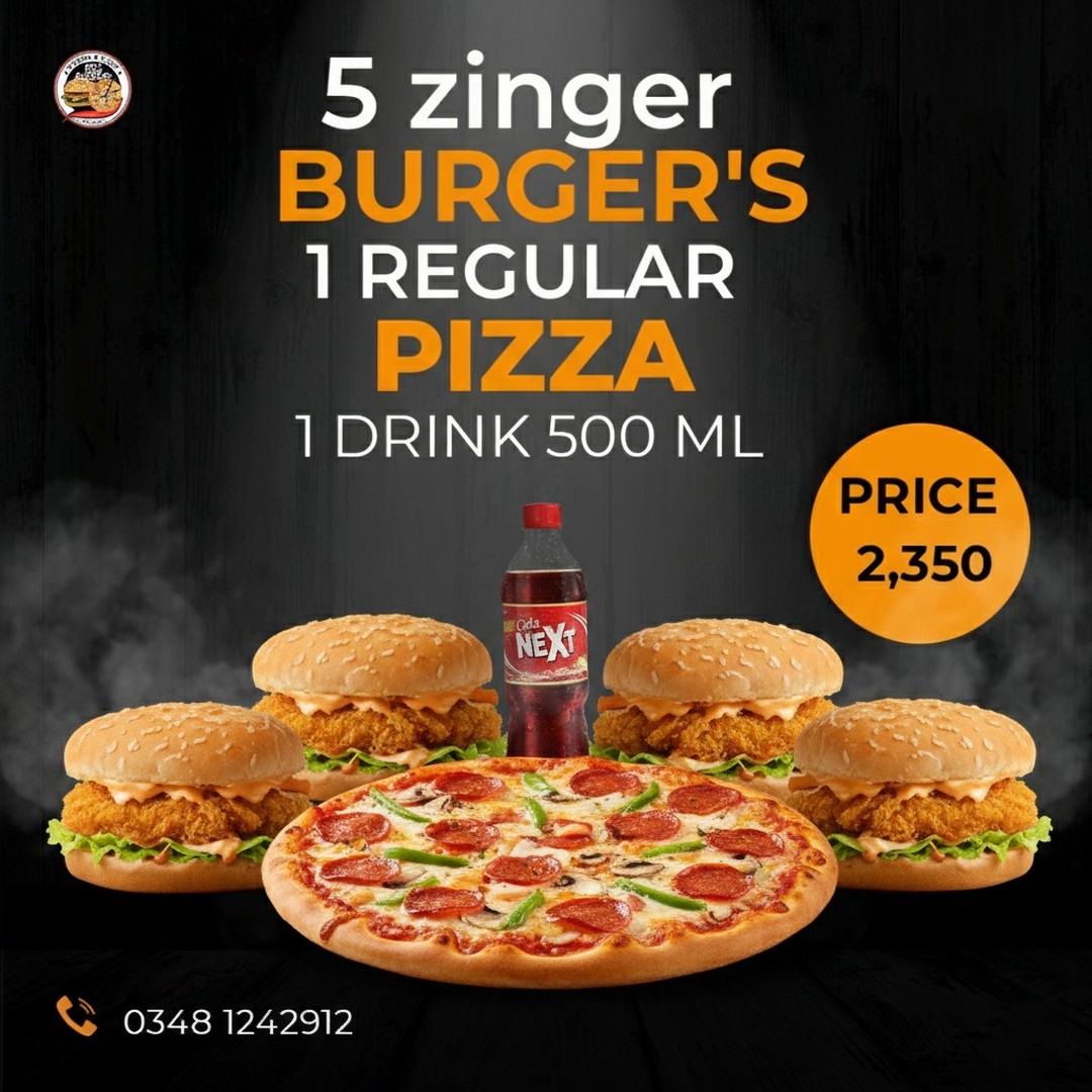 Hungry Squad Deal – 5 Zinger Burgers + Pizza Combo for Rs. 2,350