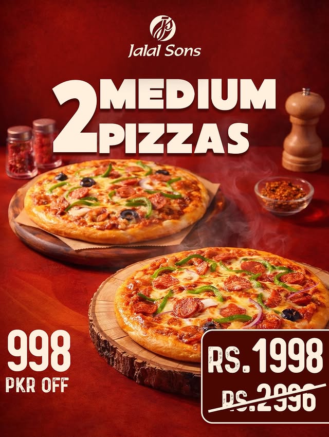 2 Medium Pizzas Combo Deal – Walk-In Exclusive at Rs. 1998