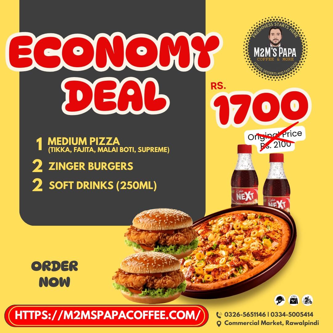 Economy Deal Explosion – Medium Pizza, 2 Zinger Burgers & Drinks for Rs. 1700