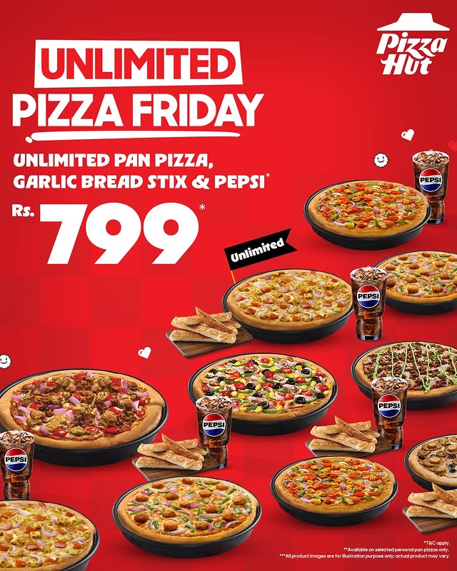Unlimited Pan Pizza Friday Feast – Pizza, Garlic Bread & Pepsi for Rs. 799 🍕🥤