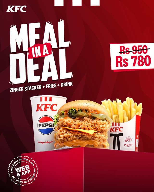 Zinger Stacker Meal Deal – Burger, Fries & Drink for Rs. 780 🍔🔥