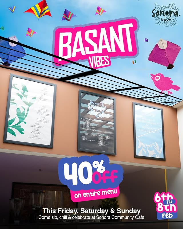 Basant Vibes at Sonora Community Cafe – Flat 40% OFF Entire Menu 🌼☕