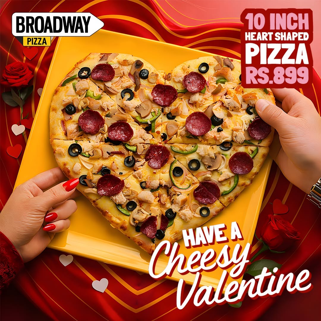 Heart-Shaped Valentine Pizza at Broadway Pizza – 10” Love Edition for Rs. 899 ❤️🍕