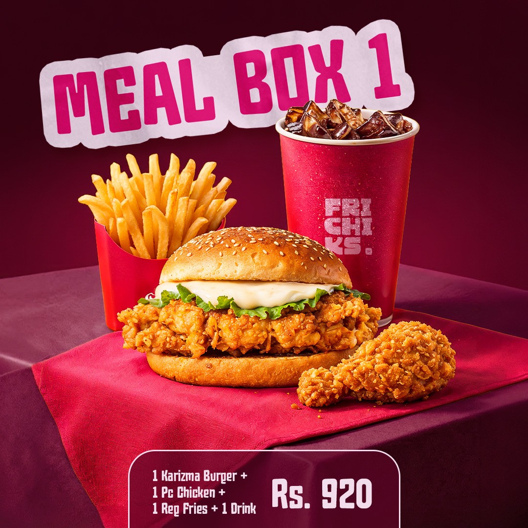 Meal Box 1 at FriChicks | Karizma Burger Combo for Rs. 920 🍔🍗